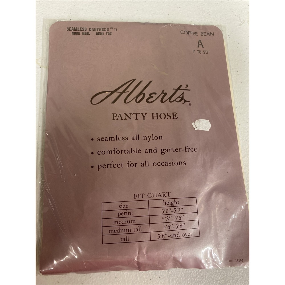 VTG 70s Albert's Seamless Cantrese II Pantyhose Sz A Coffee Bean Nylon nude heel